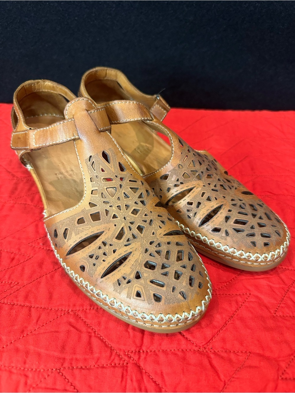 Spring Step Tan Cutout Leather Mules